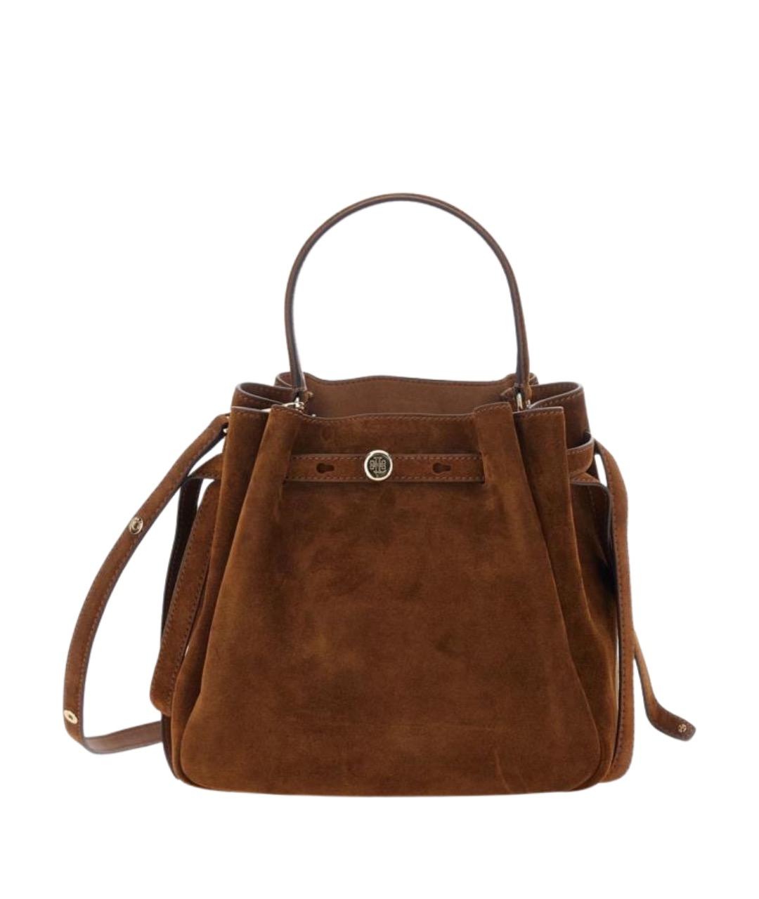 TORY BURCH Коричневая замшевая сумка с короткими ручками, фото 1