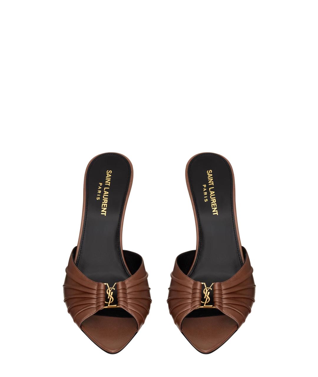 SAINT LAURENT Коричневые кожаные мюли, фото 3
