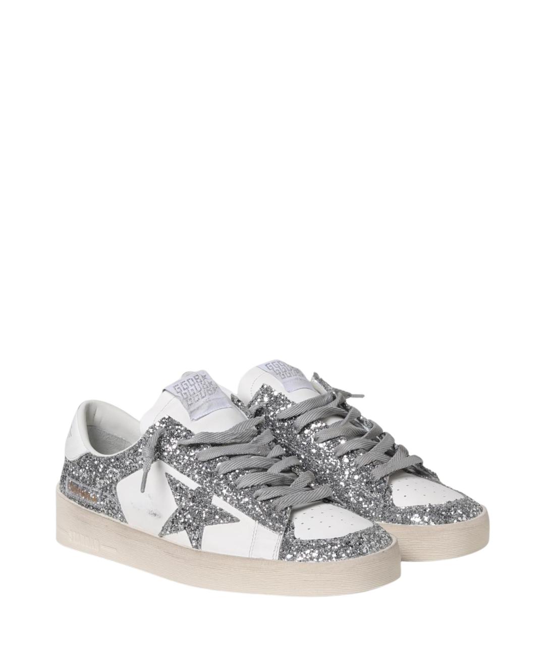 GOLDEN GOOSE Серебряные кожаные кеды, фото 2