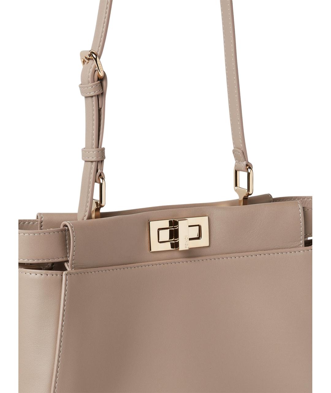 FENDI Бежевая кожаная сумка тоут, фото 5
