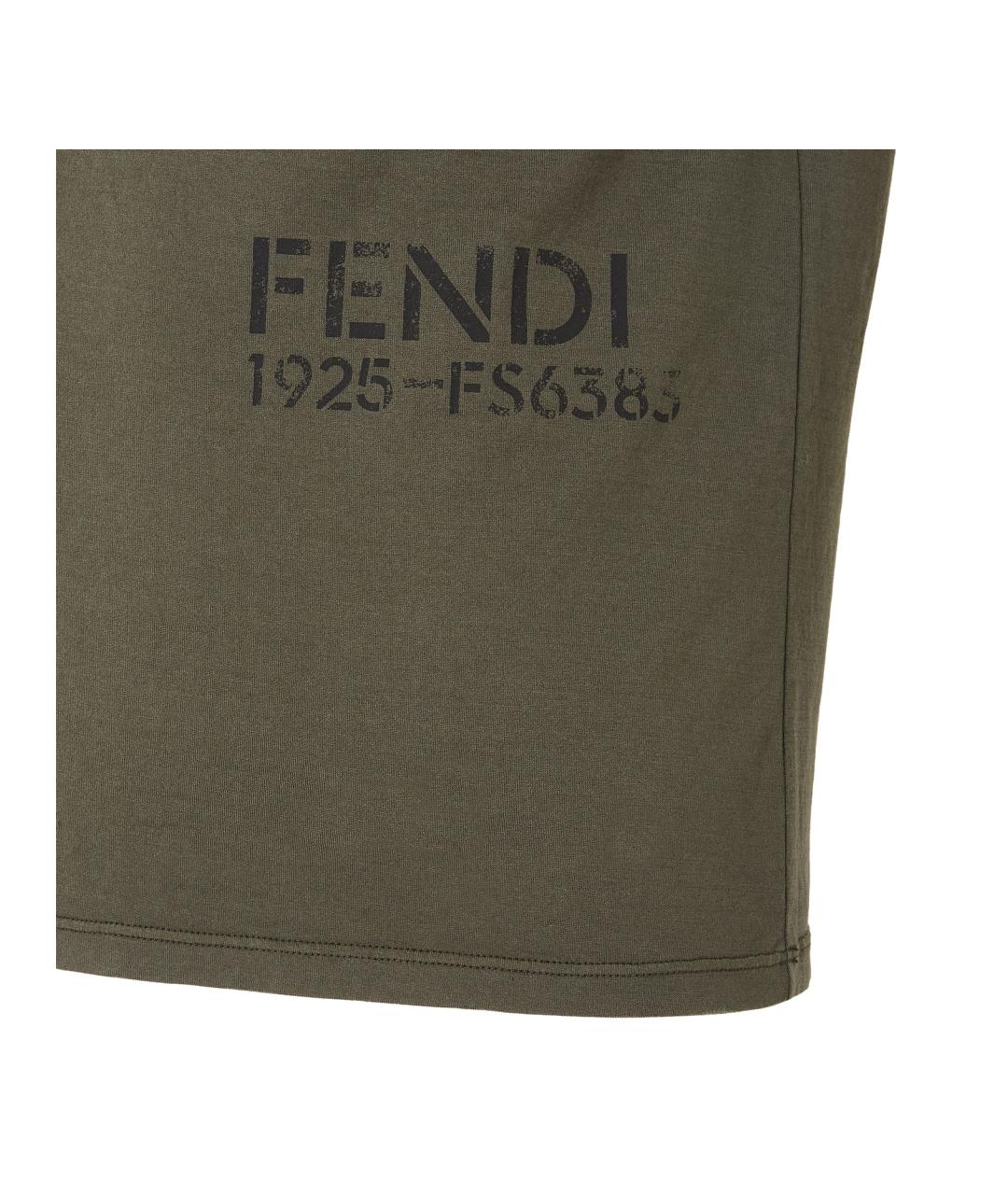 FENDI Хаки хлопковая футболка, фото 3
