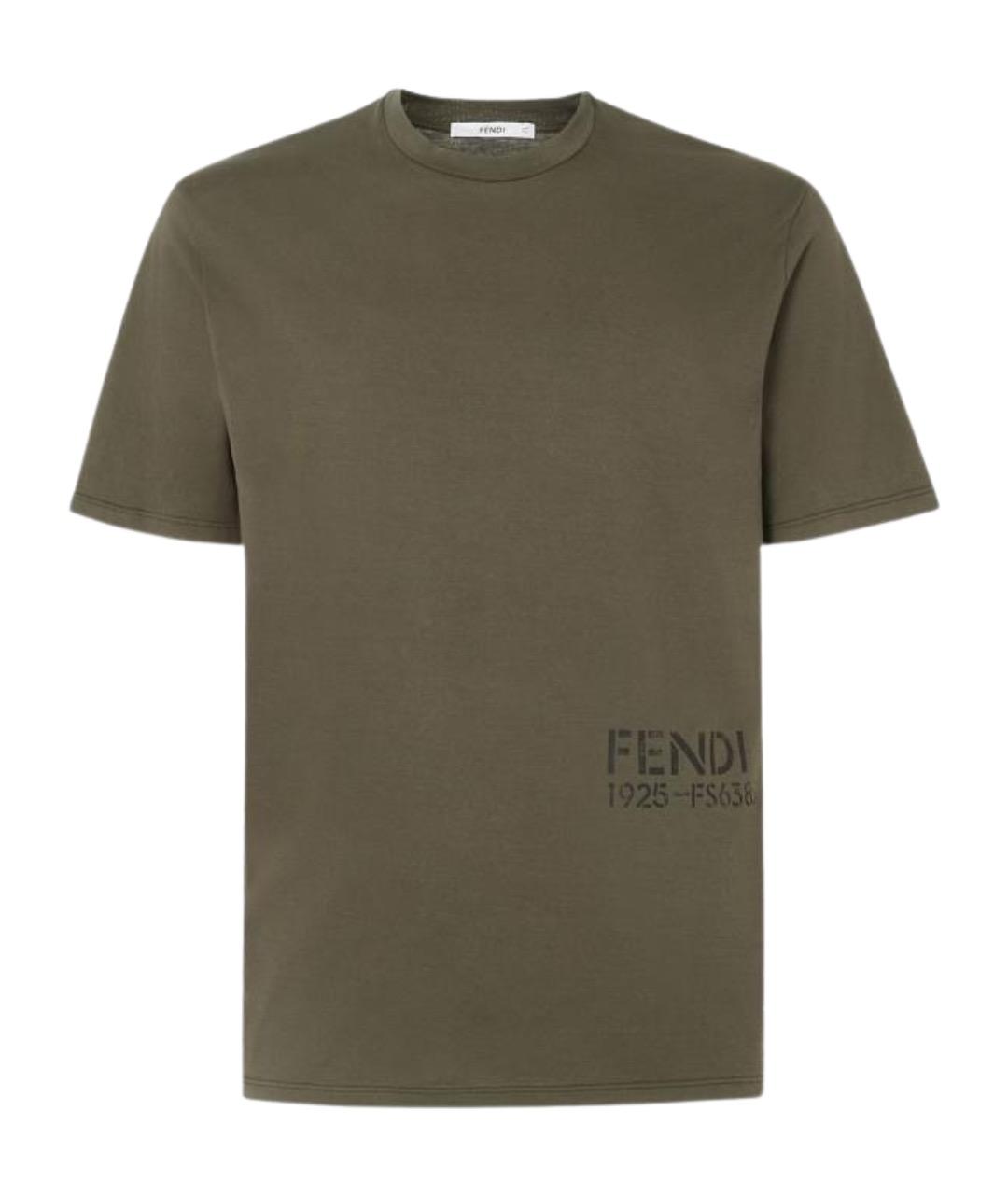 FENDI Хаки хлопковая футболка, фото 1