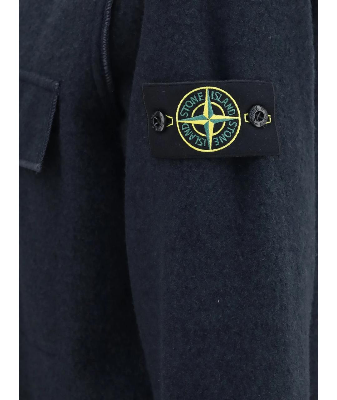 STONE ISLAND Темно-синяя шерстяная кэжуал рубашка, фото 3