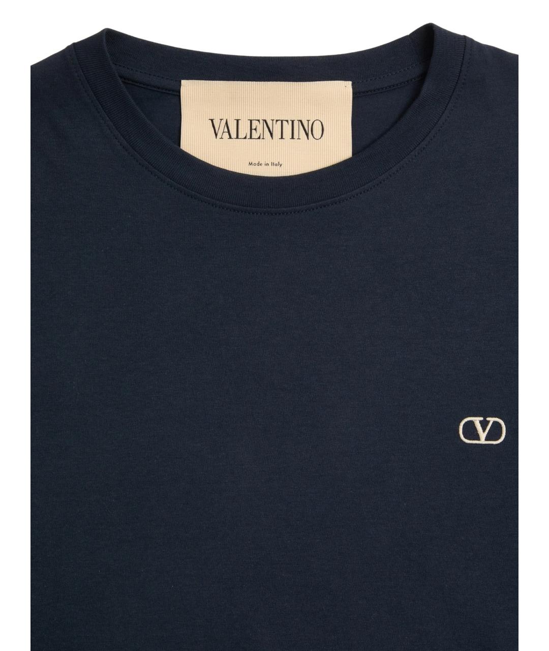 VALENTINO Темно-синяя хлопковая футболка, фото 4