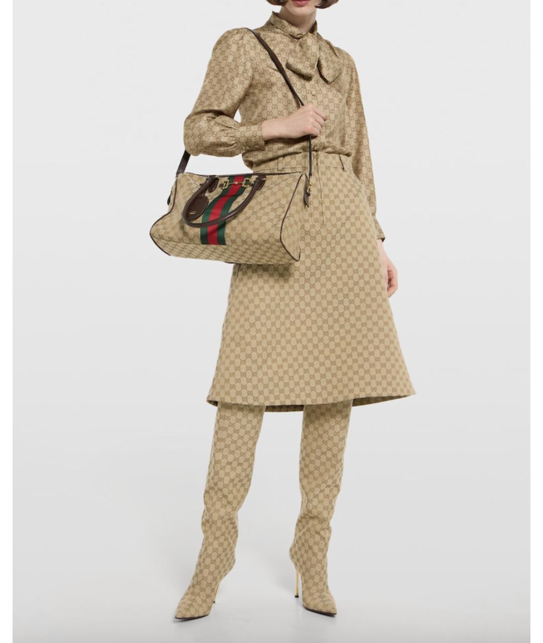GUCCI Бежевая тканевая сумка через плечо, фото 6