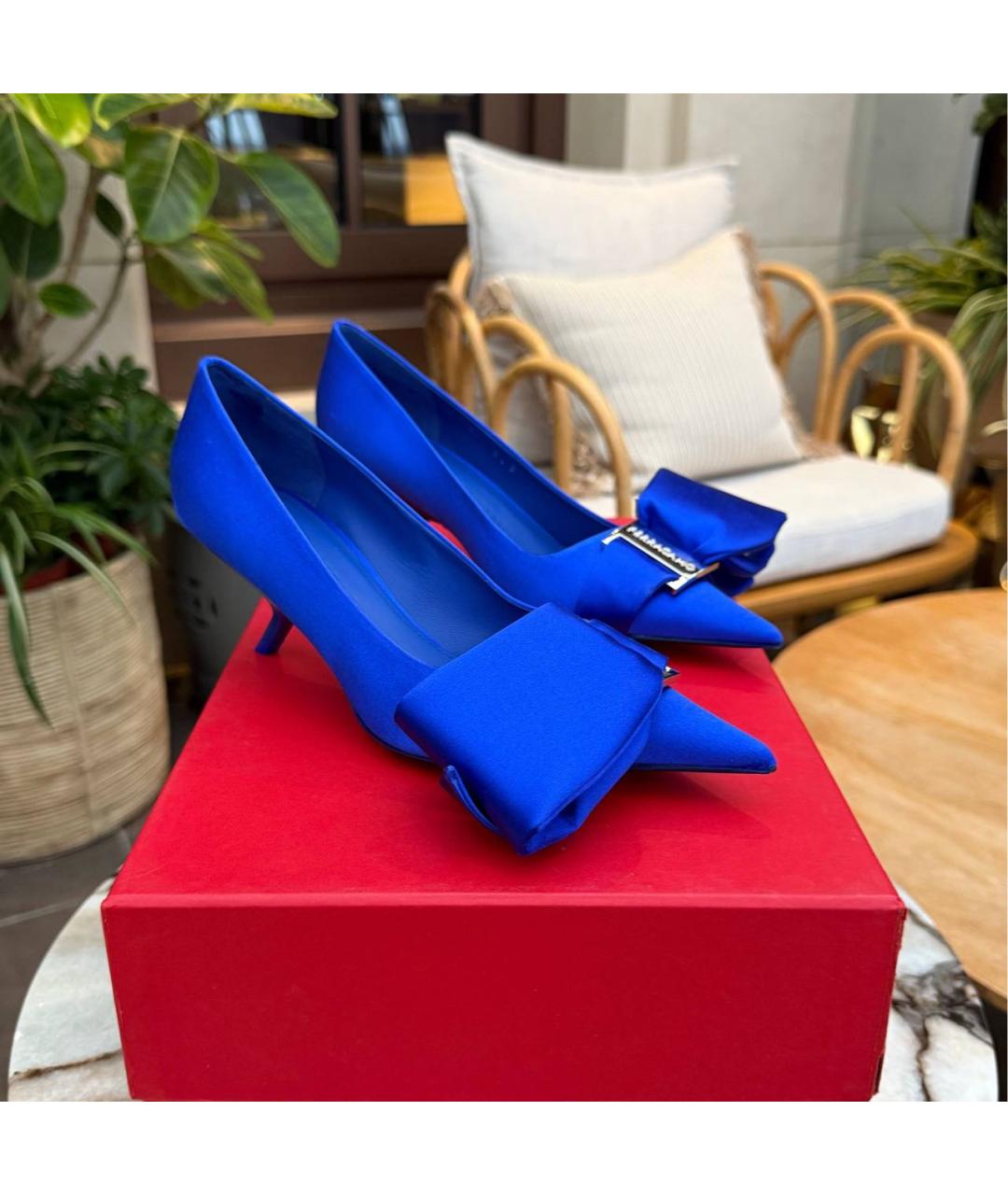 FERRAGAMO Синие текстильные туфли, фото 5