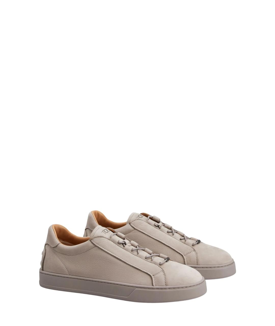 TOD'S Серые кожаные низкие кроссовки / кеды, фото 2