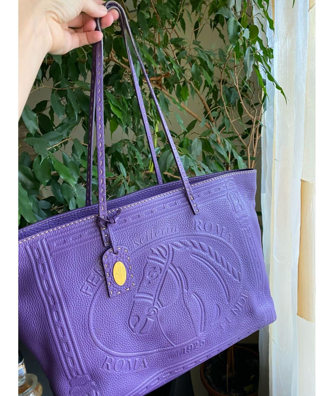 FENDI Фиолетовая кожаная сумка тоут, фото 3