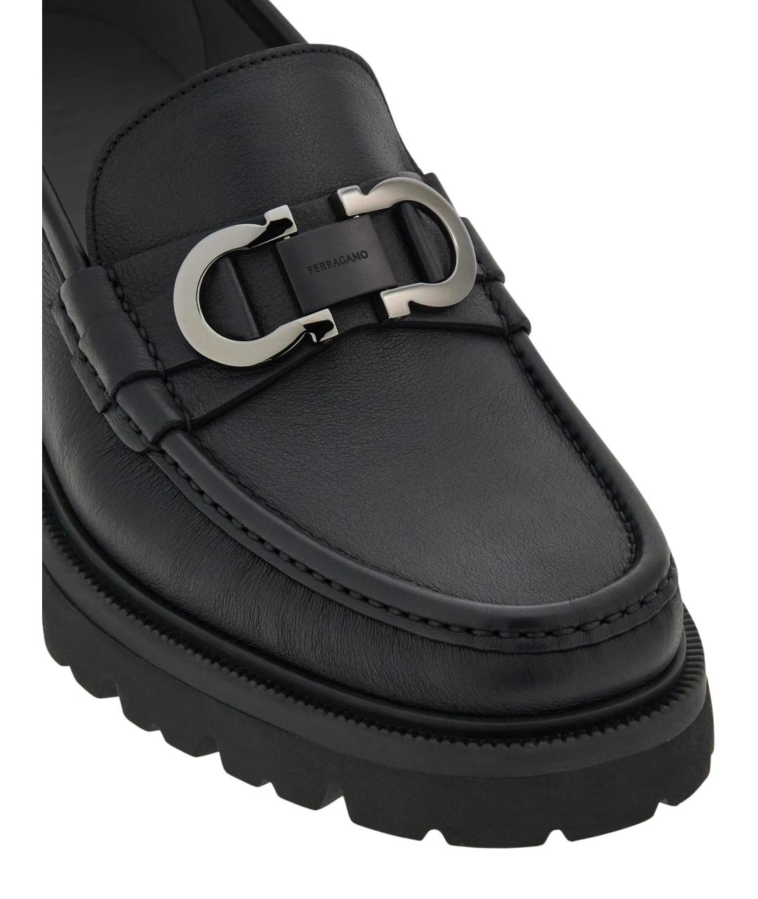 FERRAGAMO Черные кожаные лоферы, фото 4