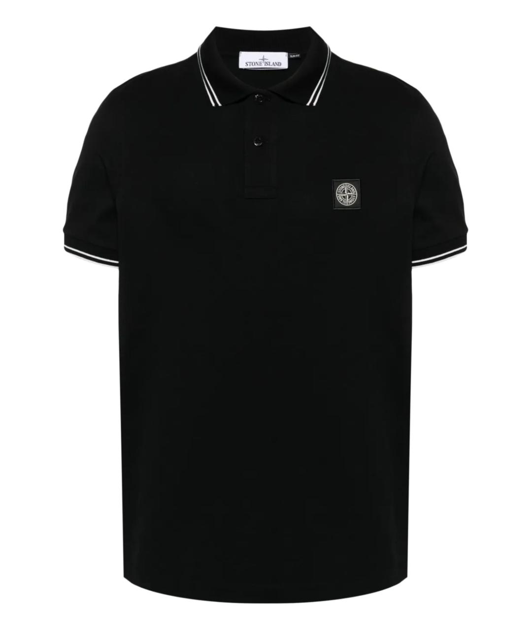 STONE ISLAND Черное хлопко-эластановое поло с коротким рукавом, фото 1