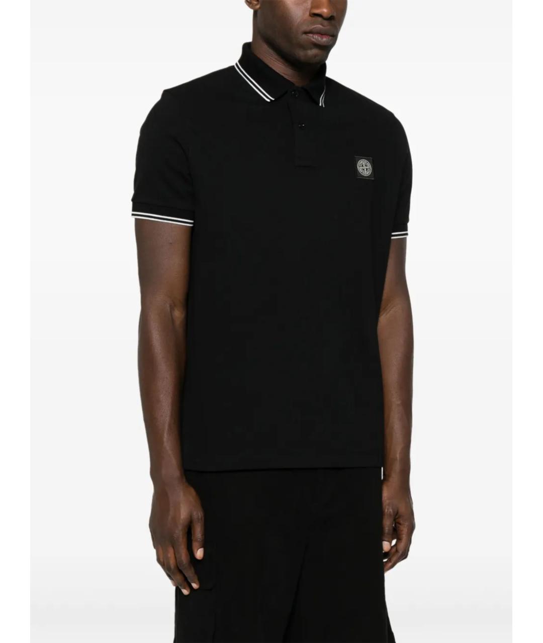 STONE ISLAND Черное хлопко-эластановое поло с коротким рукавом, фото 3