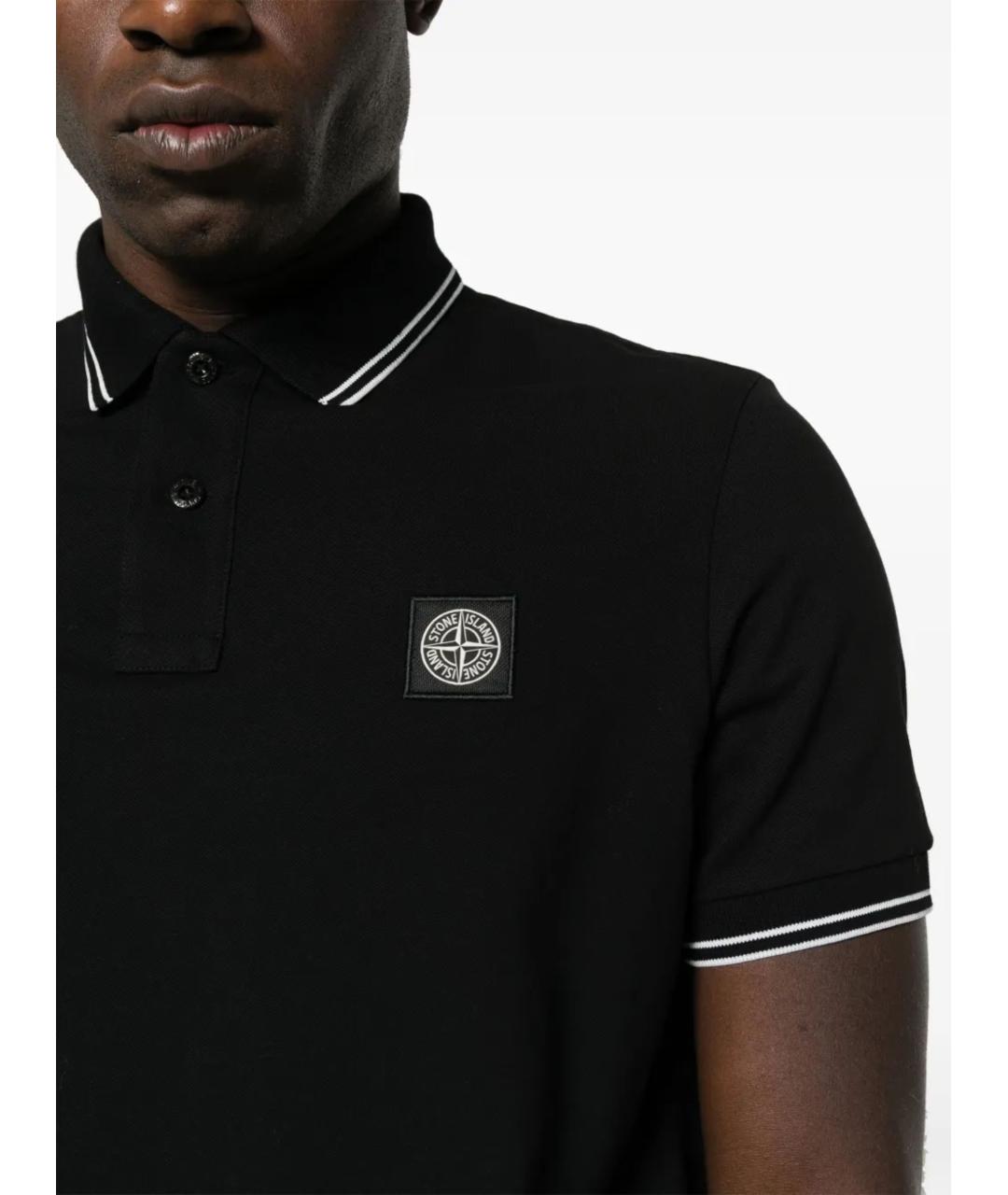STONE ISLAND Черное хлопко-эластановое поло с коротким рукавом, фото 5