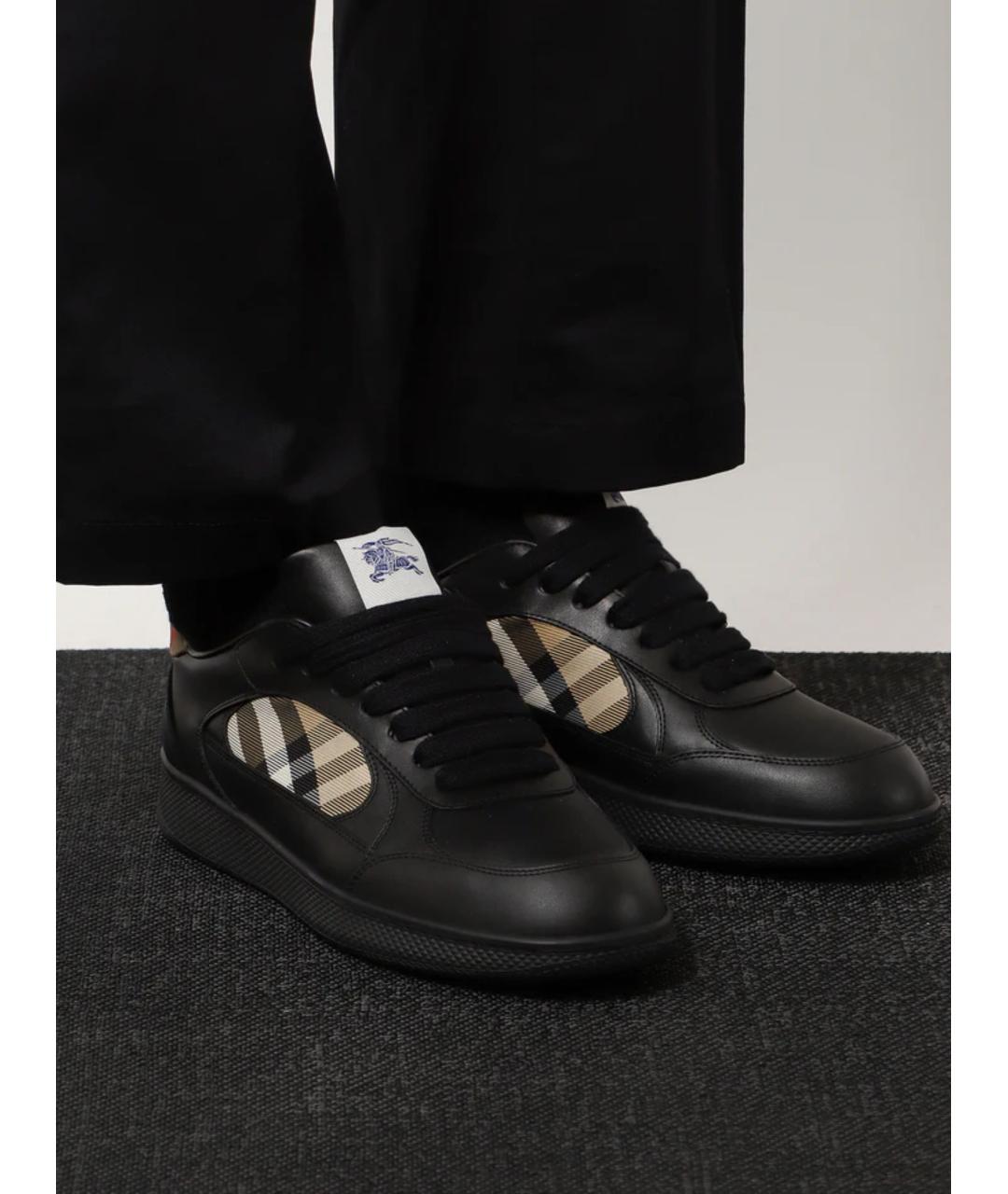 BURBERRY Черные кожаные низкие кроссовки / кеды, фото 6