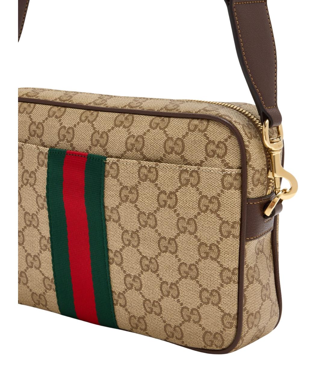 GUCCI Бежевая сумка на плечо из канвы, фото 3