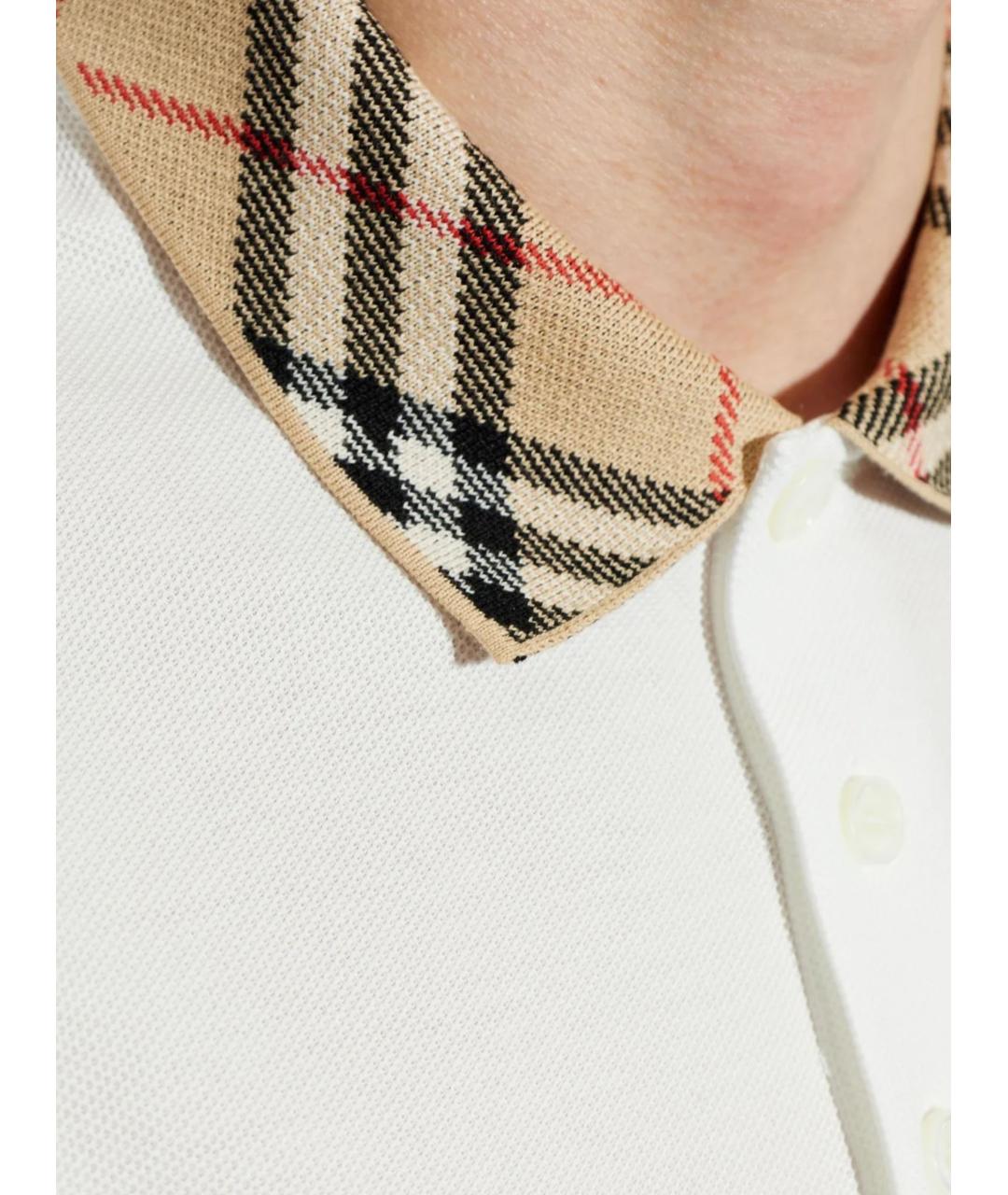 BURBERRY Белое хлопковое поло с коротким рукавом, фото 4
