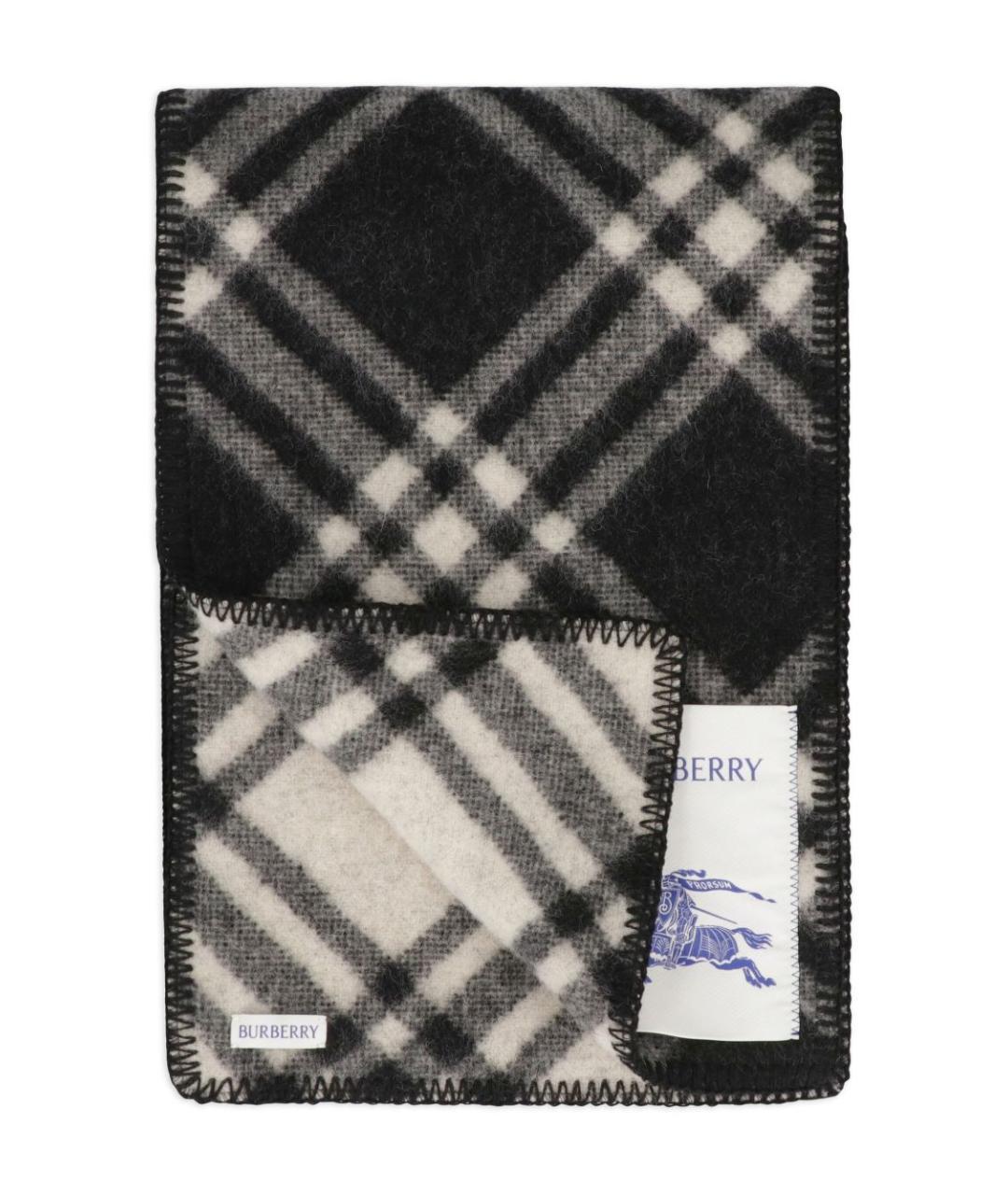 BURBERRY Черный шерстяной шарф, фото 2
