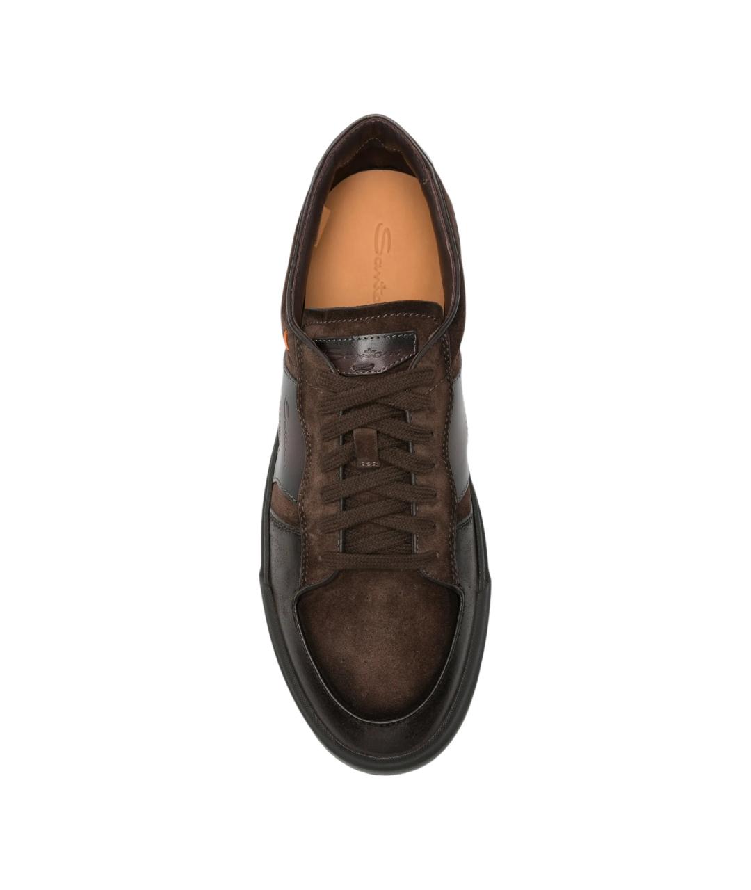 SANTONI Коричневые кожаные низкие кроссовки / кеды, фото 2