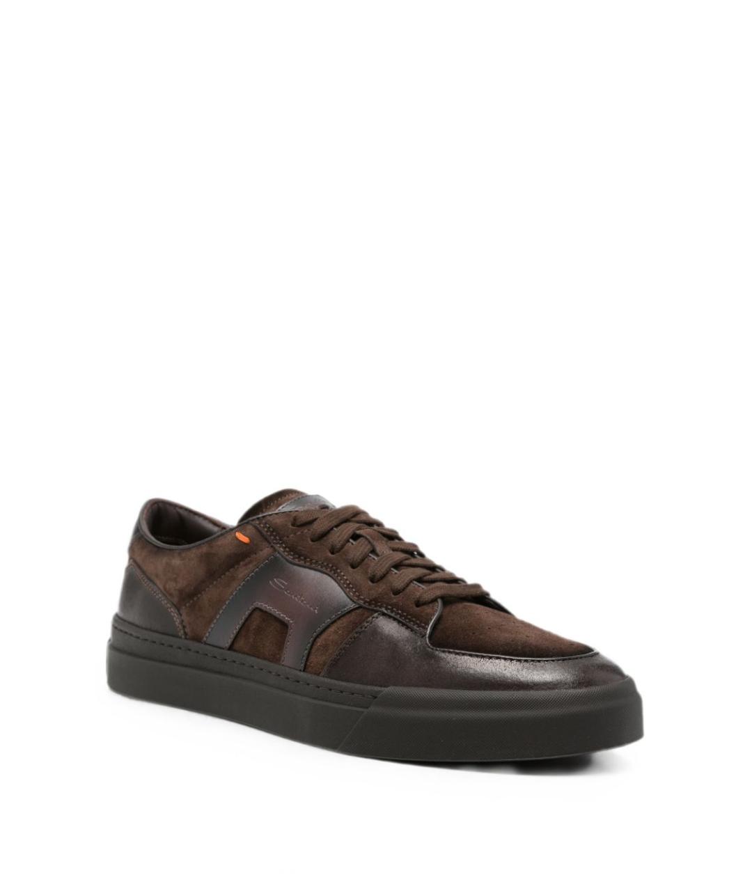 SANTONI Коричневые кожаные низкие кроссовки / кеды, фото 3
