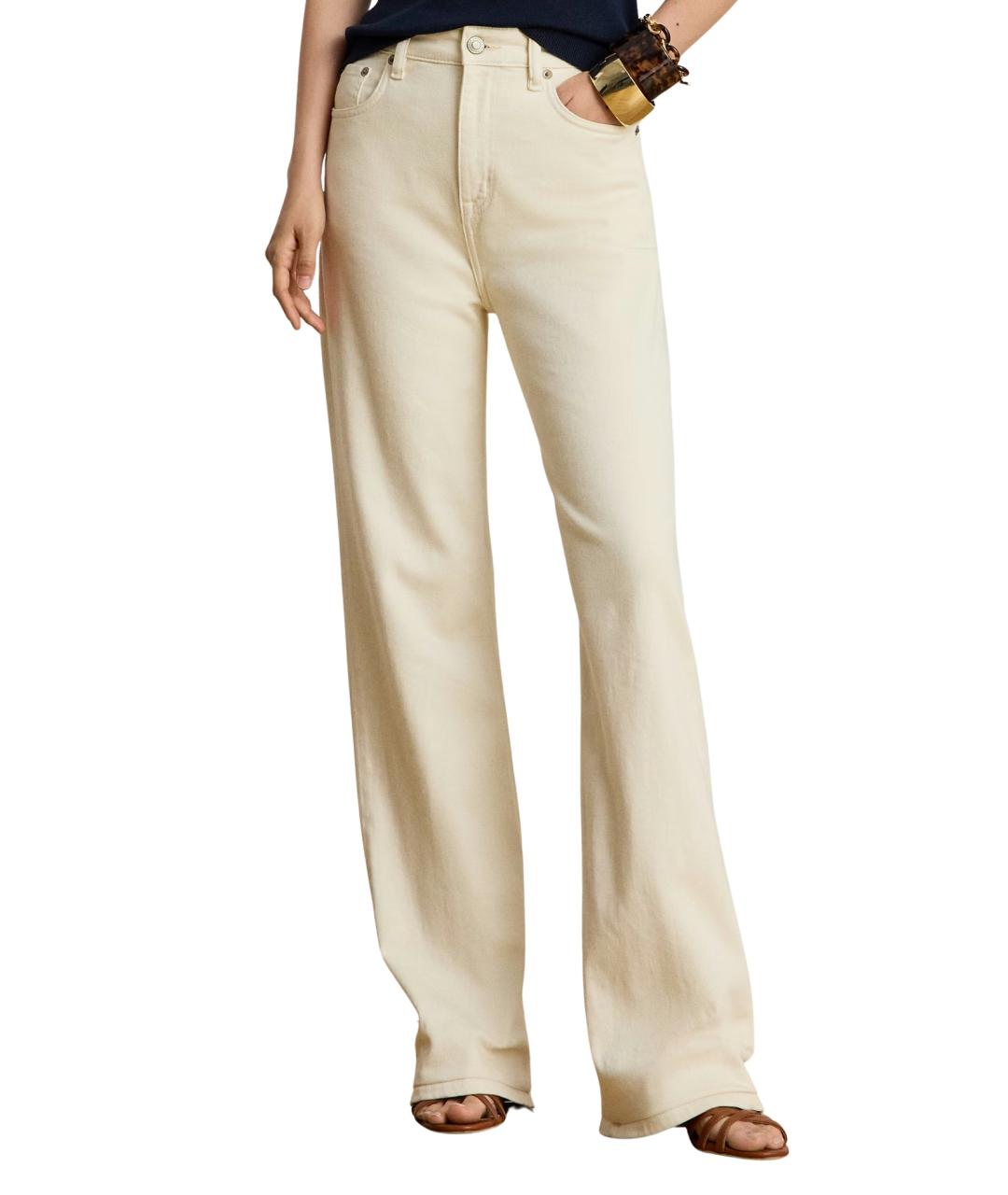 RALPH LAUREN Бежевые хлопковые прямые брюки, фото 2