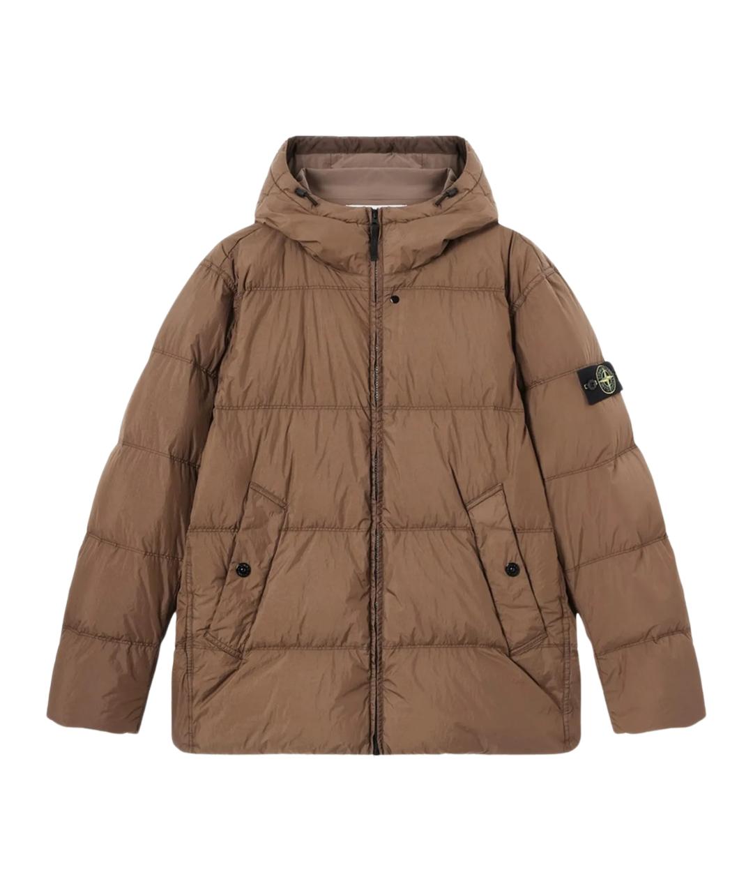 STONE ISLAND Бежевый полиамидовый пуховик, фото 7
