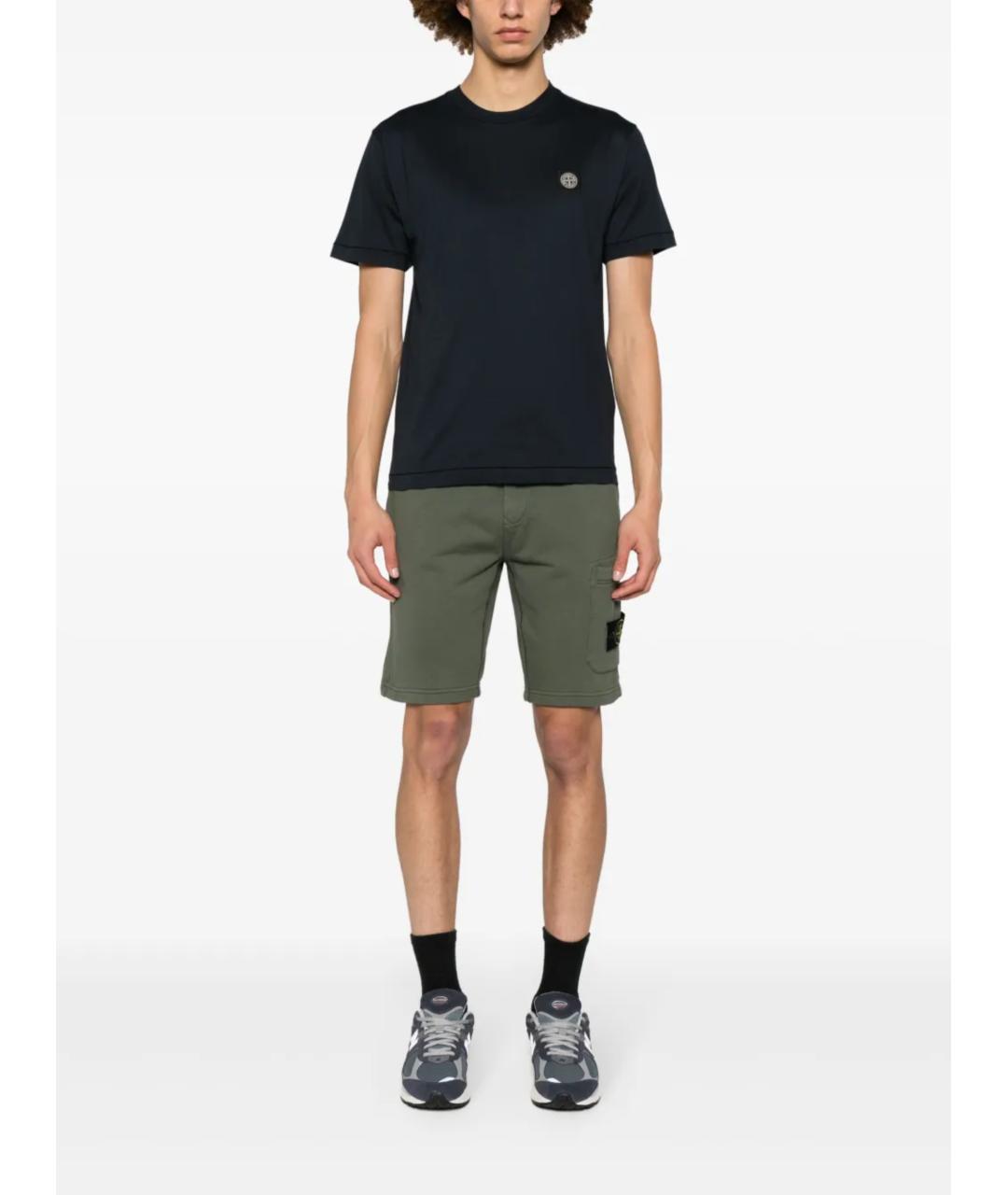 STONE ISLAND Темно-синяя хлопковая футболка, фото 2