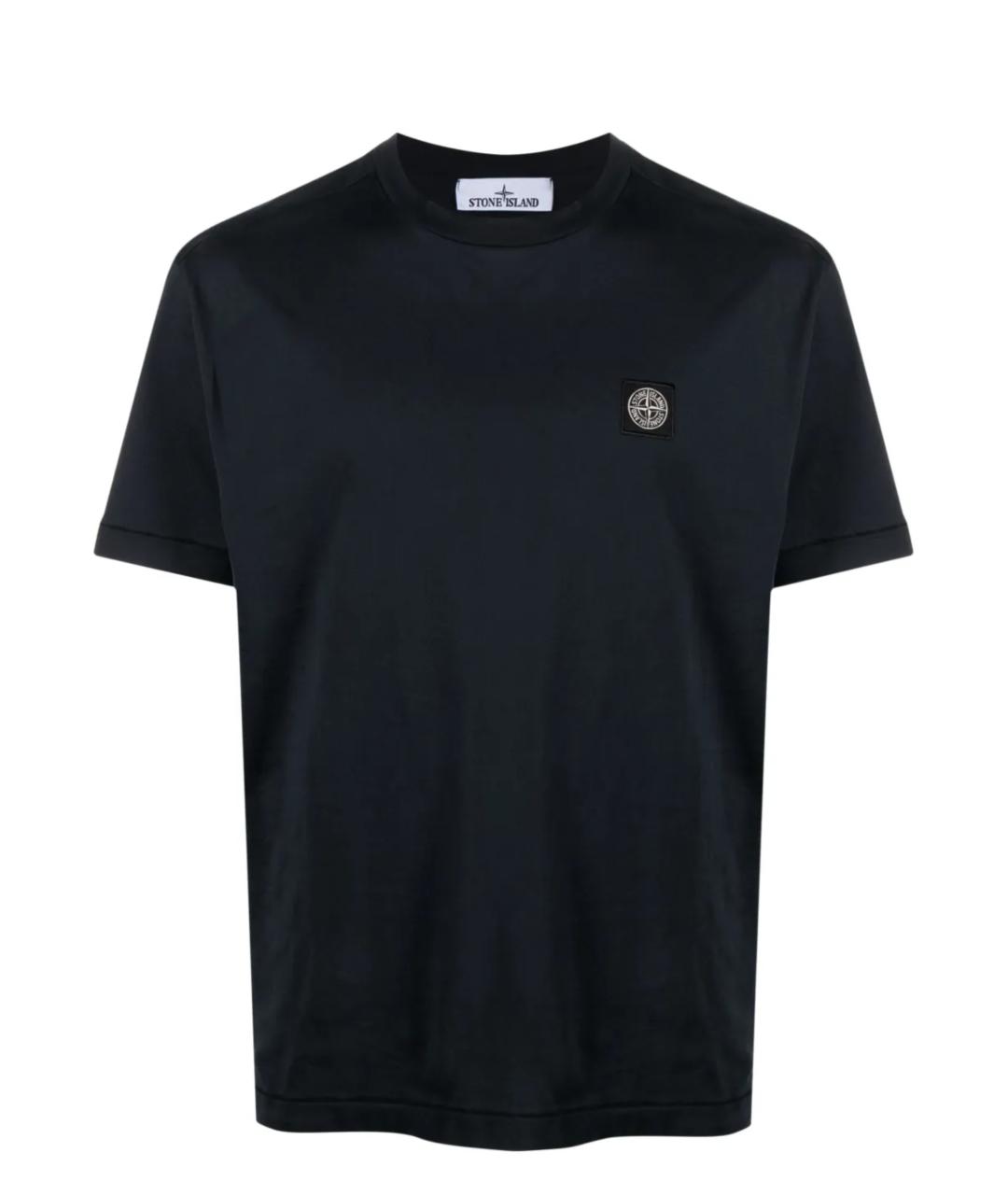 STONE ISLAND Темно-синяя хлопковая футболка, фото 1