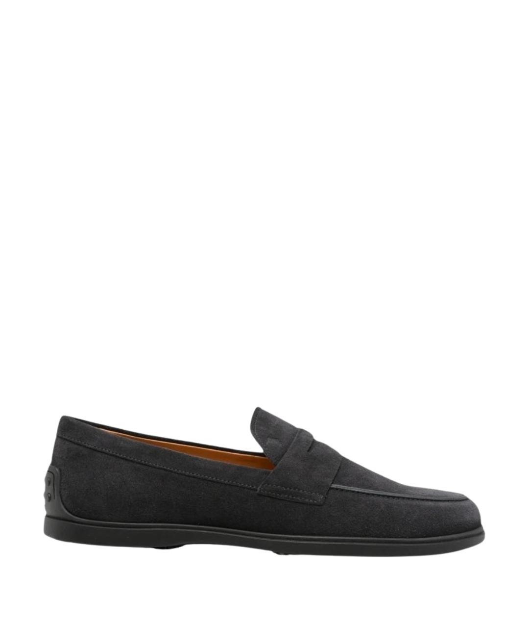 TOD'S Антрацитовые замшевые лоферы, фото 1