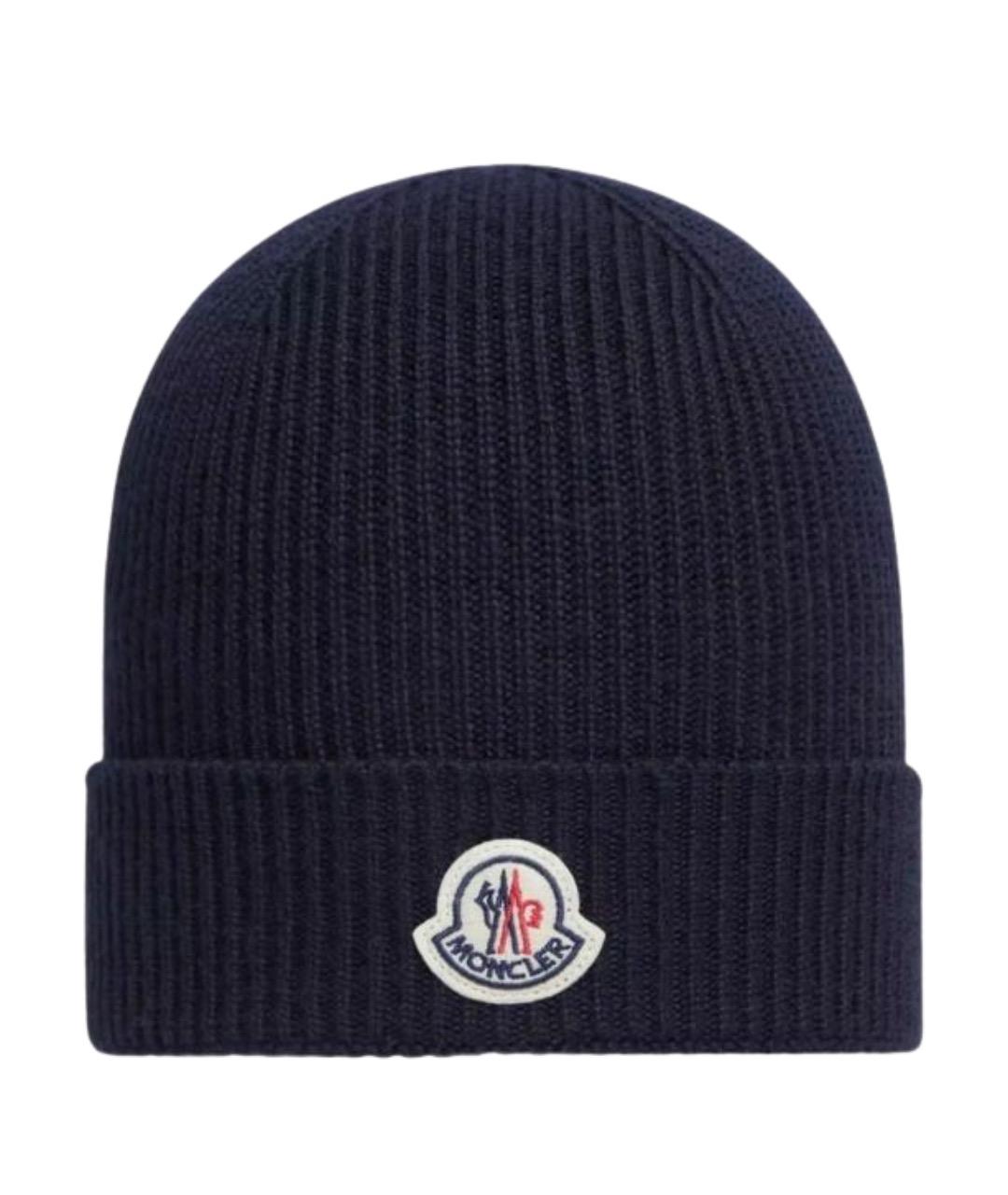 MONCLER Темно-синяя шерстяная шапка, фото 1