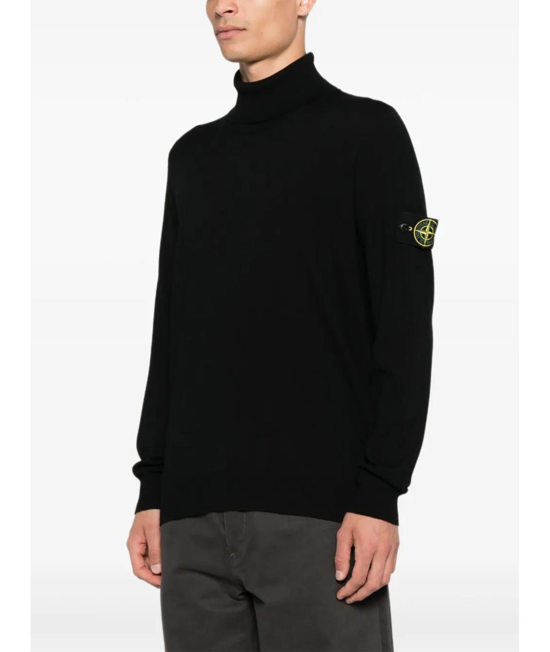 STONE ISLAND Черная шерстяная водолазка, фото 3