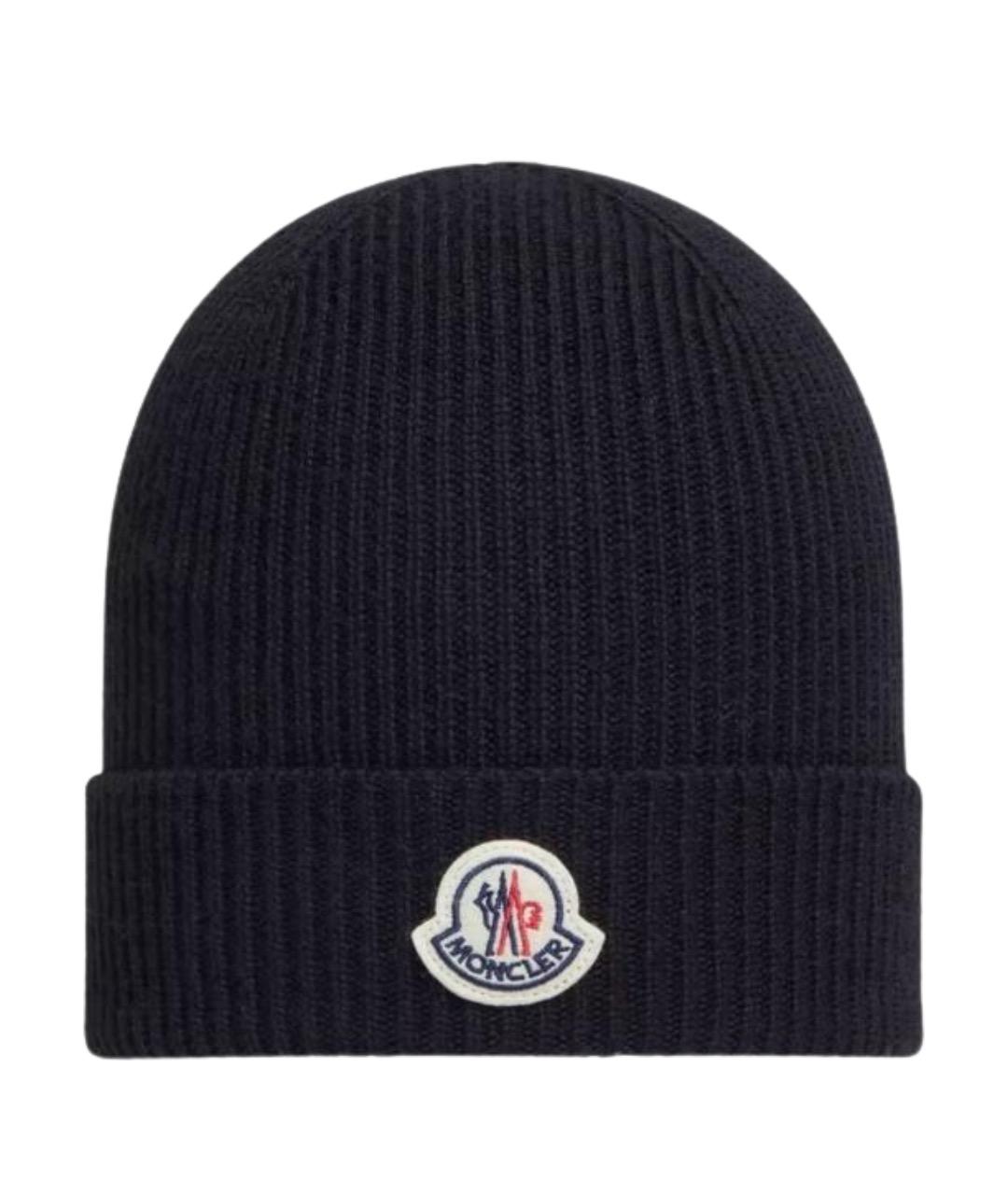 MONCLER Черная шерстяная шапка, фото 1