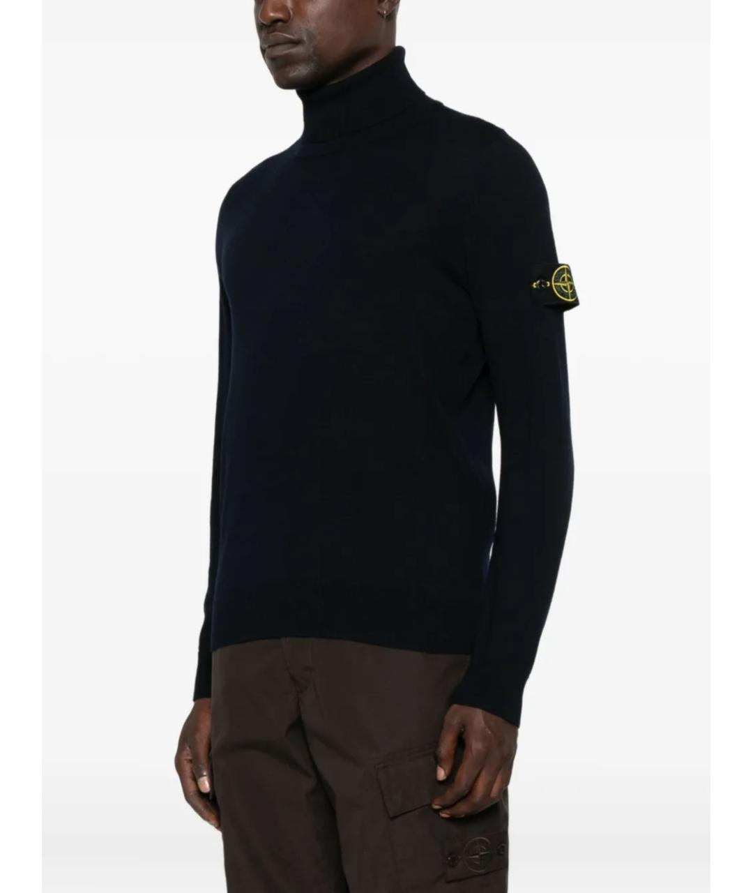 STONE ISLAND Темно-синяя шерстяная водолазка, фото 3