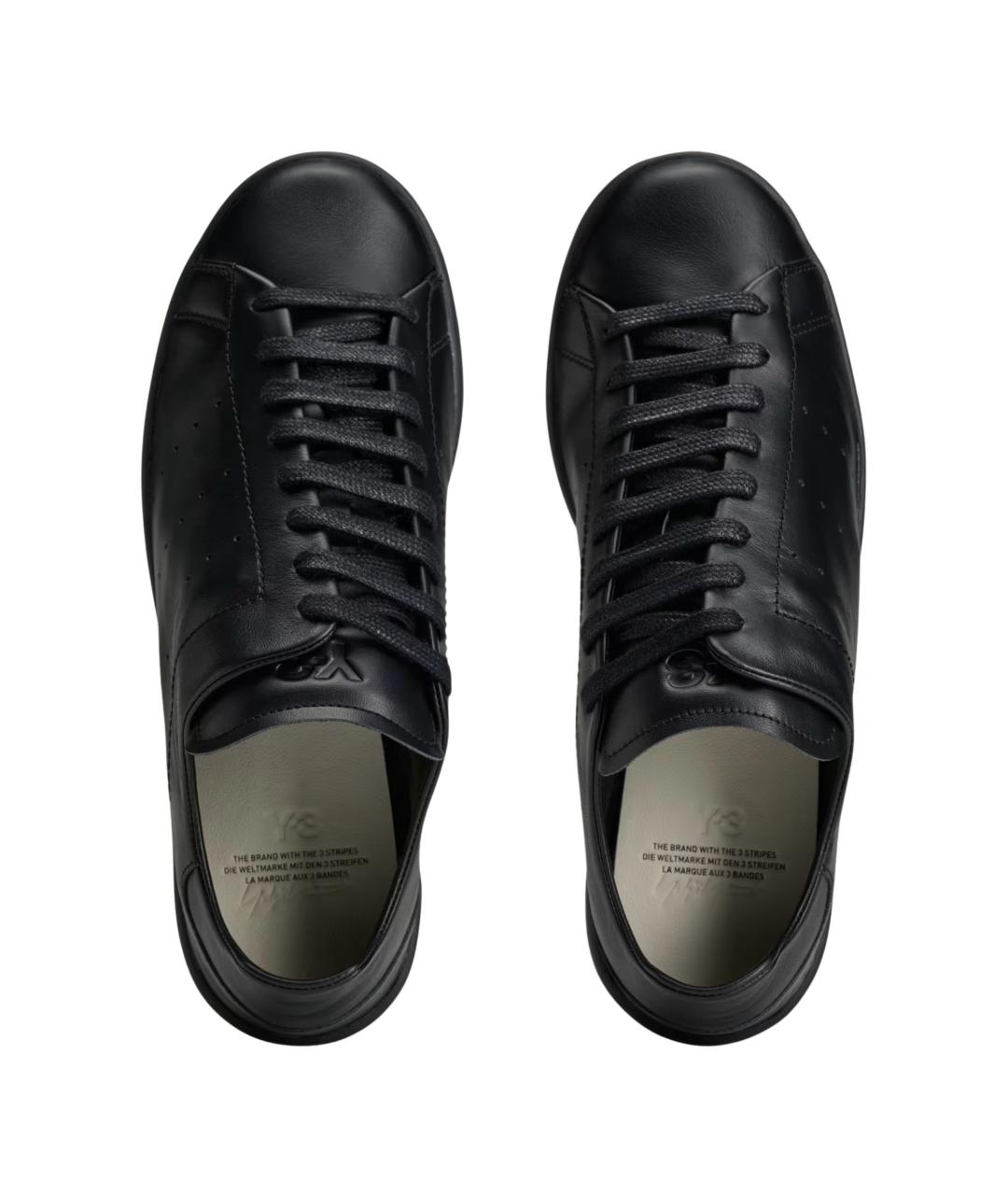 Y-3 Черные кожаные низкие кроссовки / кеды, фото 4