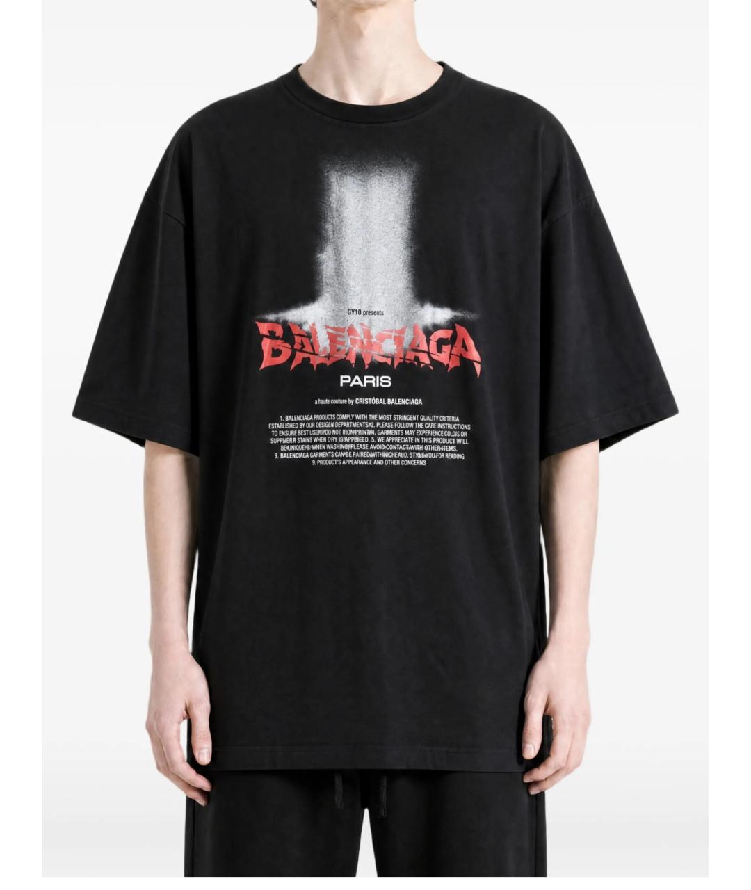 BALENCIAGA Черная хлопковая футболка, фото 2