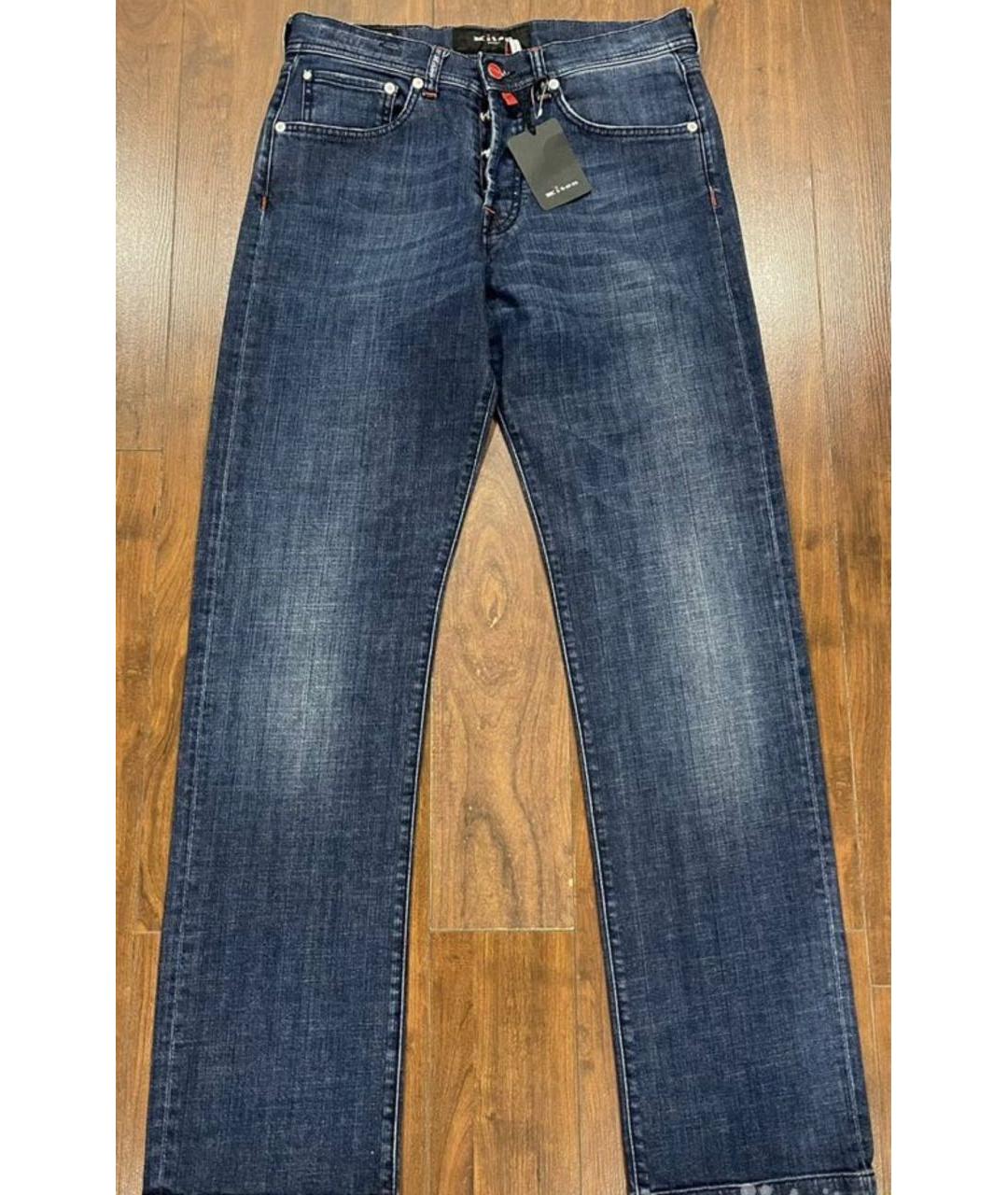 KITON Темно-синие хлопковые прямые джинсы, фото 9