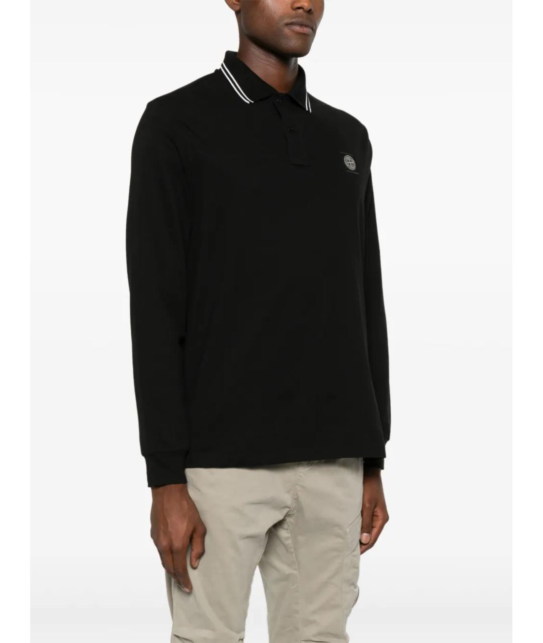 STONE ISLAND Черное хлопко-эластановое поло с длинным рукавом, фото 3