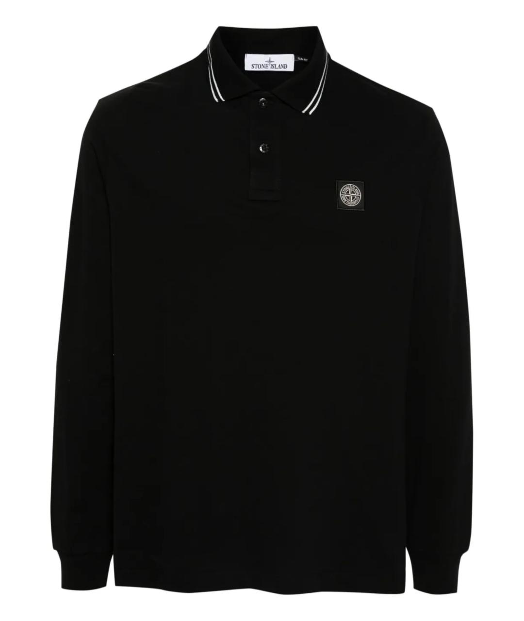 STONE ISLAND Черное хлопко-эластановое поло с длинным рукавом, фото 1
