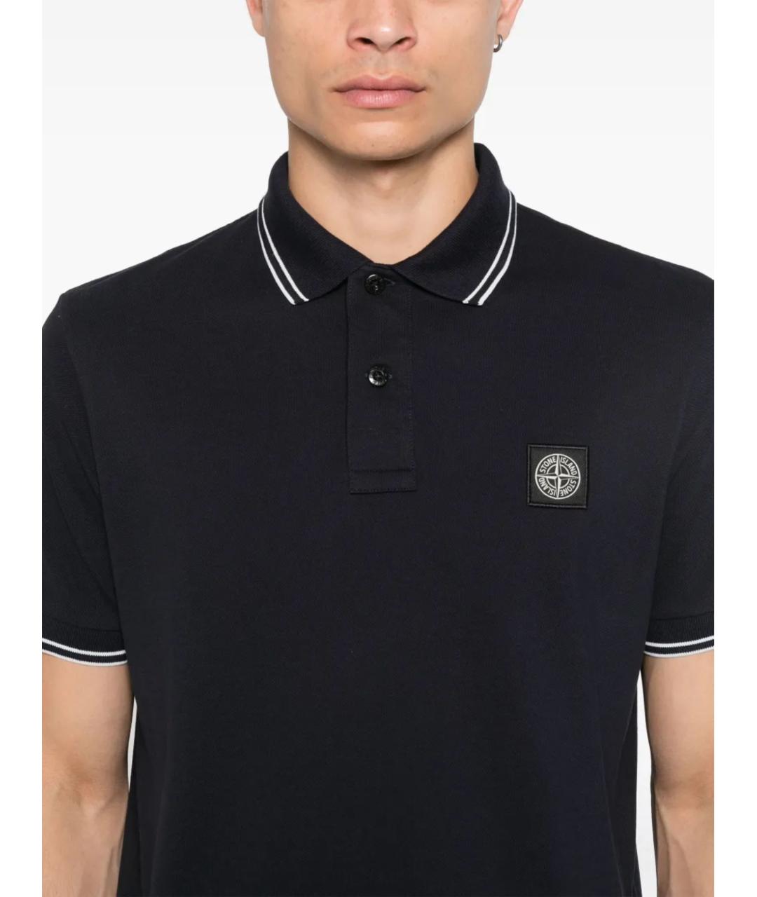 STONE ISLAND Темно-синее хлопко-эластановое поло с коротким рукавом, фото 5