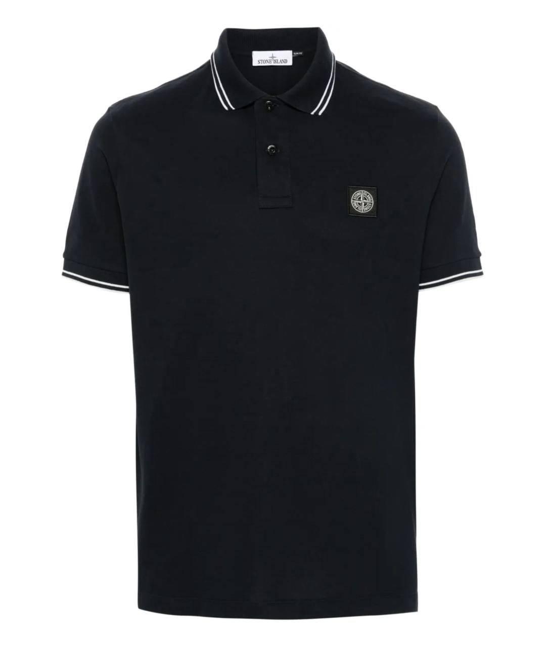 STONE ISLAND Темно-синее хлопко-эластановое поло с коротким рукавом, фото 1