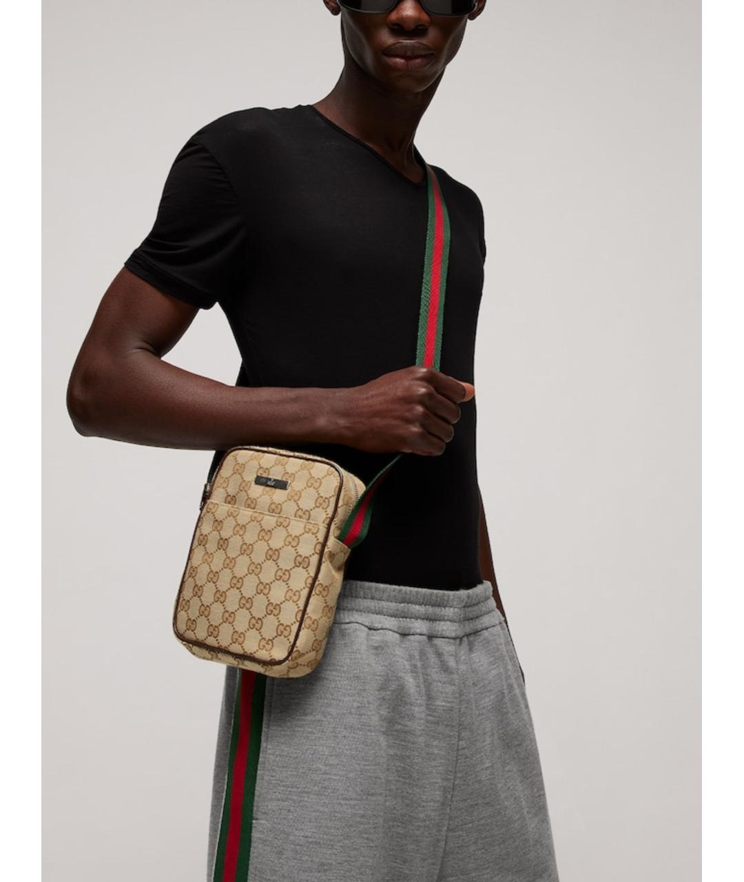GUCCI Бежевая сумка на плечо из канвы, фото 4