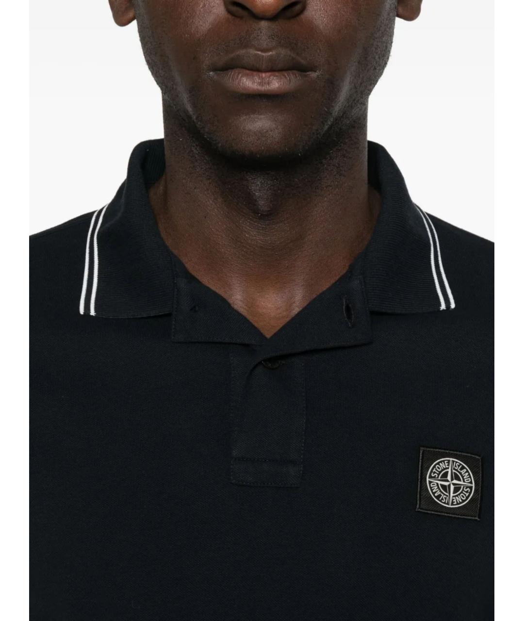 STONE ISLAND Темно-синее хлопко-эластановое поло с длинным рукавом, фото 4