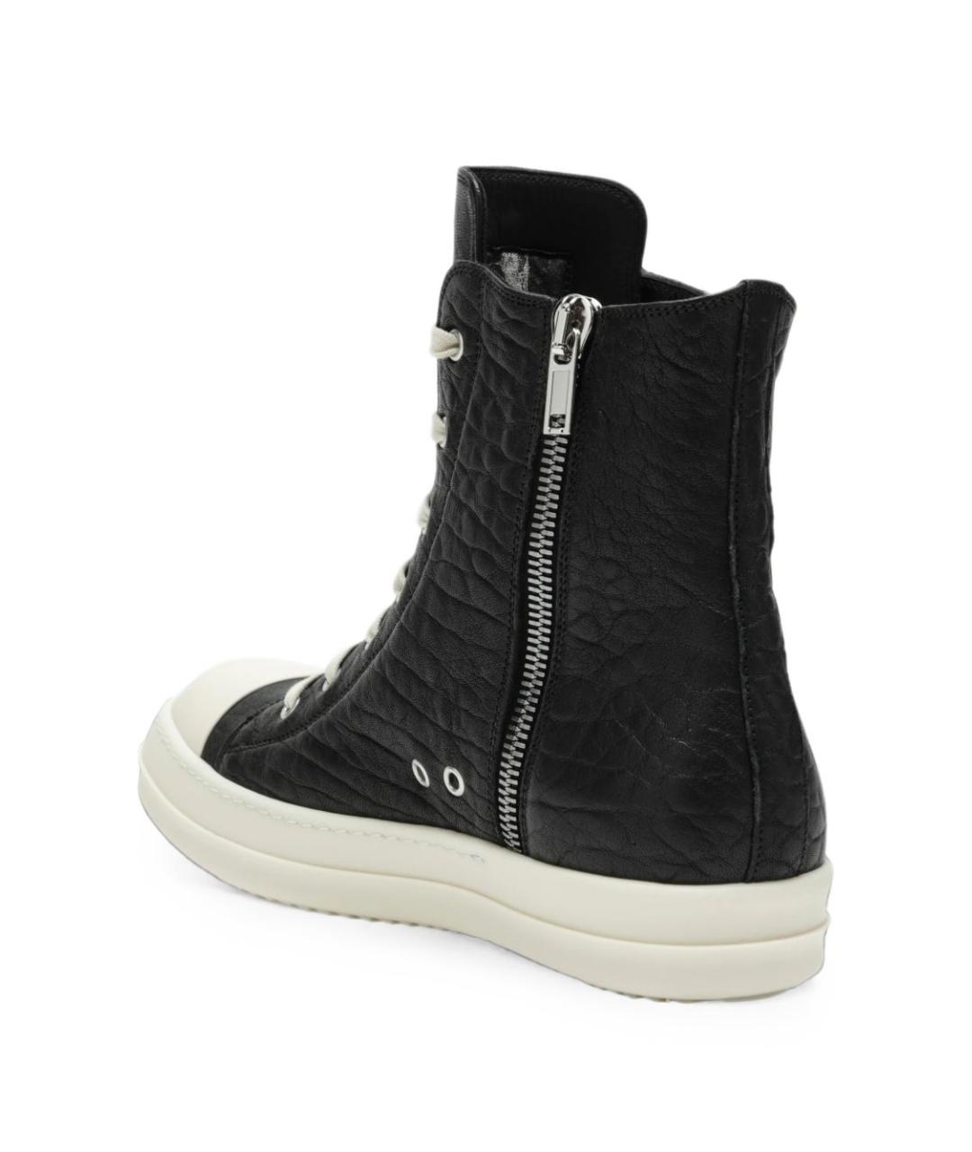 RICK OWENS Черные кожаные высокие кроссовки / кеды, фото 5