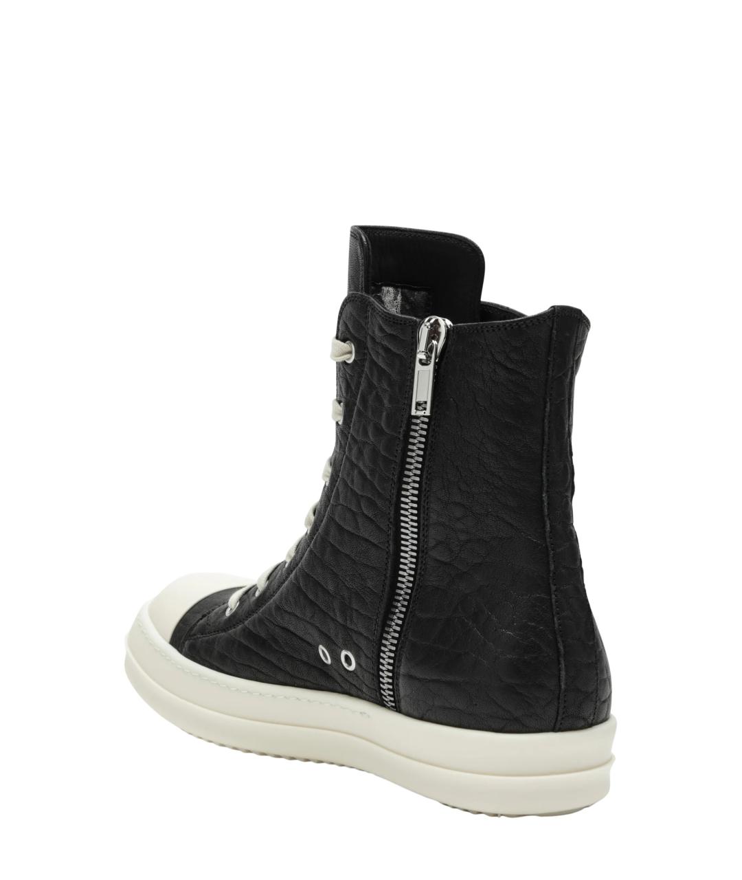 RICK OWENS Черные кожаные высокие кроссовки / кеды, фото 3