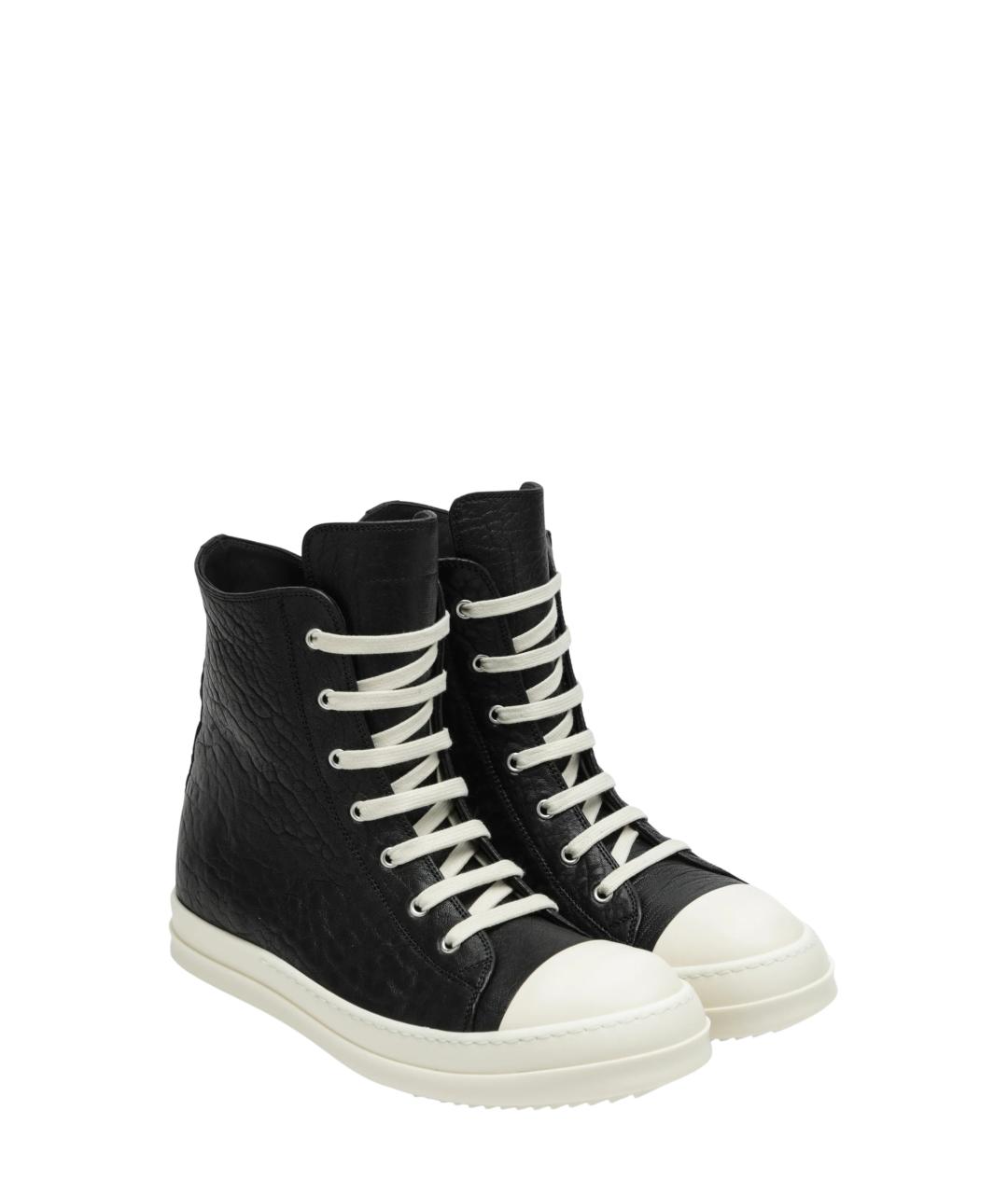 RICK OWENS Черные кожаные высокие кроссовки / кеды, фото 2