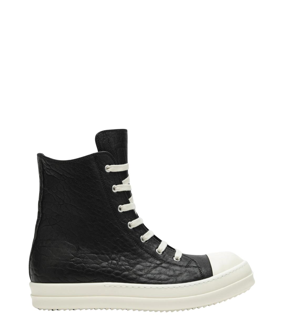 RICK OWENS Черные кожаные высокие кроссовки / кеды, фото 1