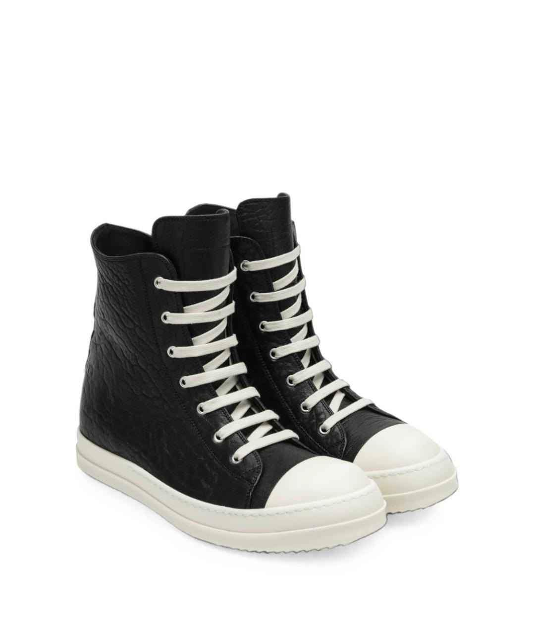 RICK OWENS Черные кожаные высокие кроссовки / кеды, фото 6