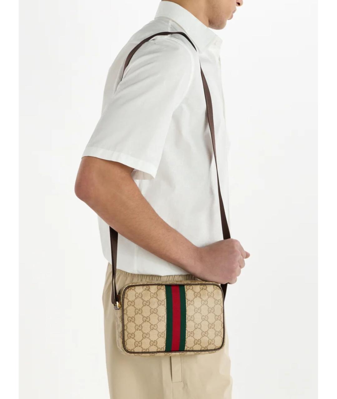 GUCCI Бежевая сумка на плечо из канвы, фото 4