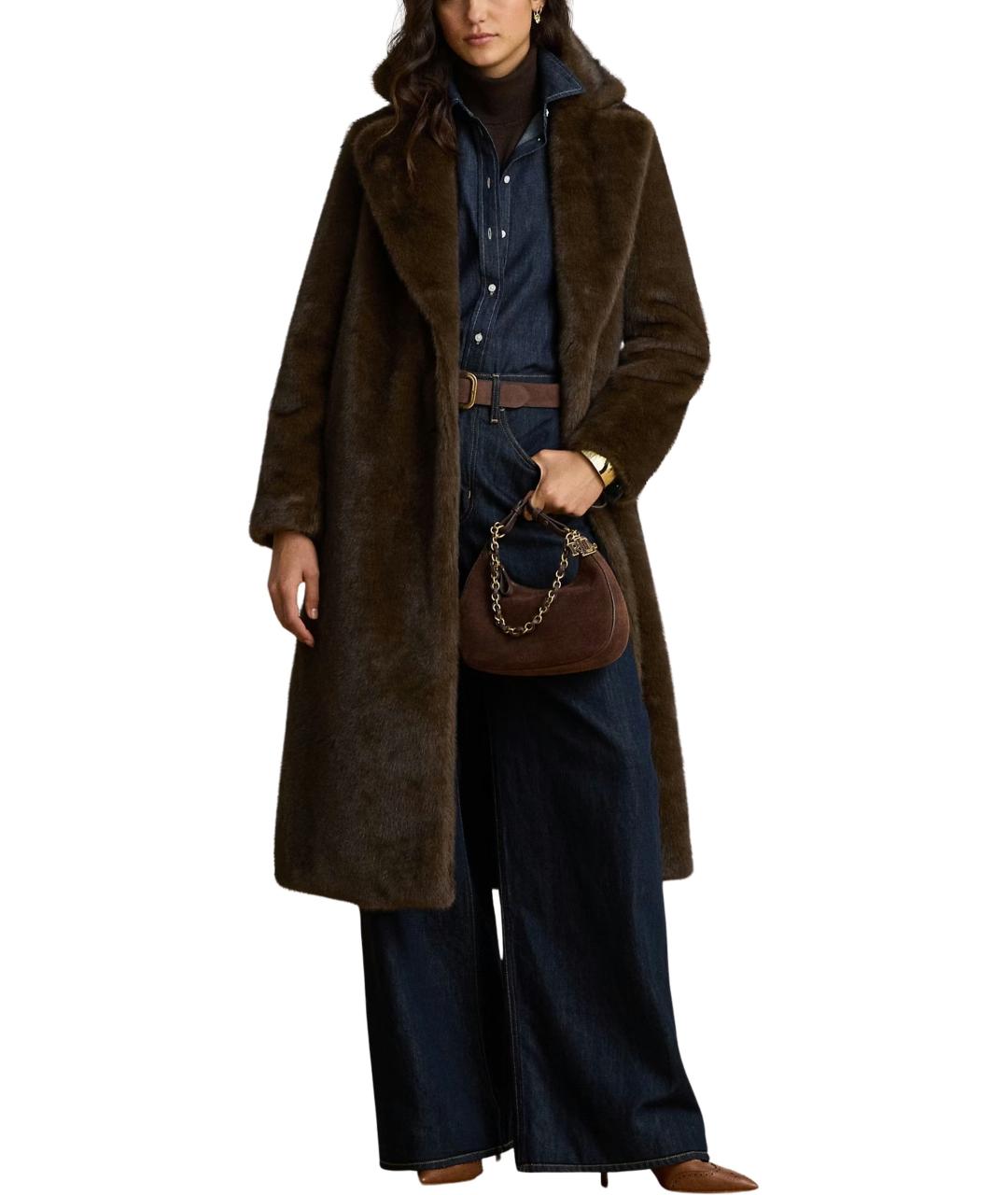 RALPH LAUREN Коричневая полиэстеровая шуба, фото 2