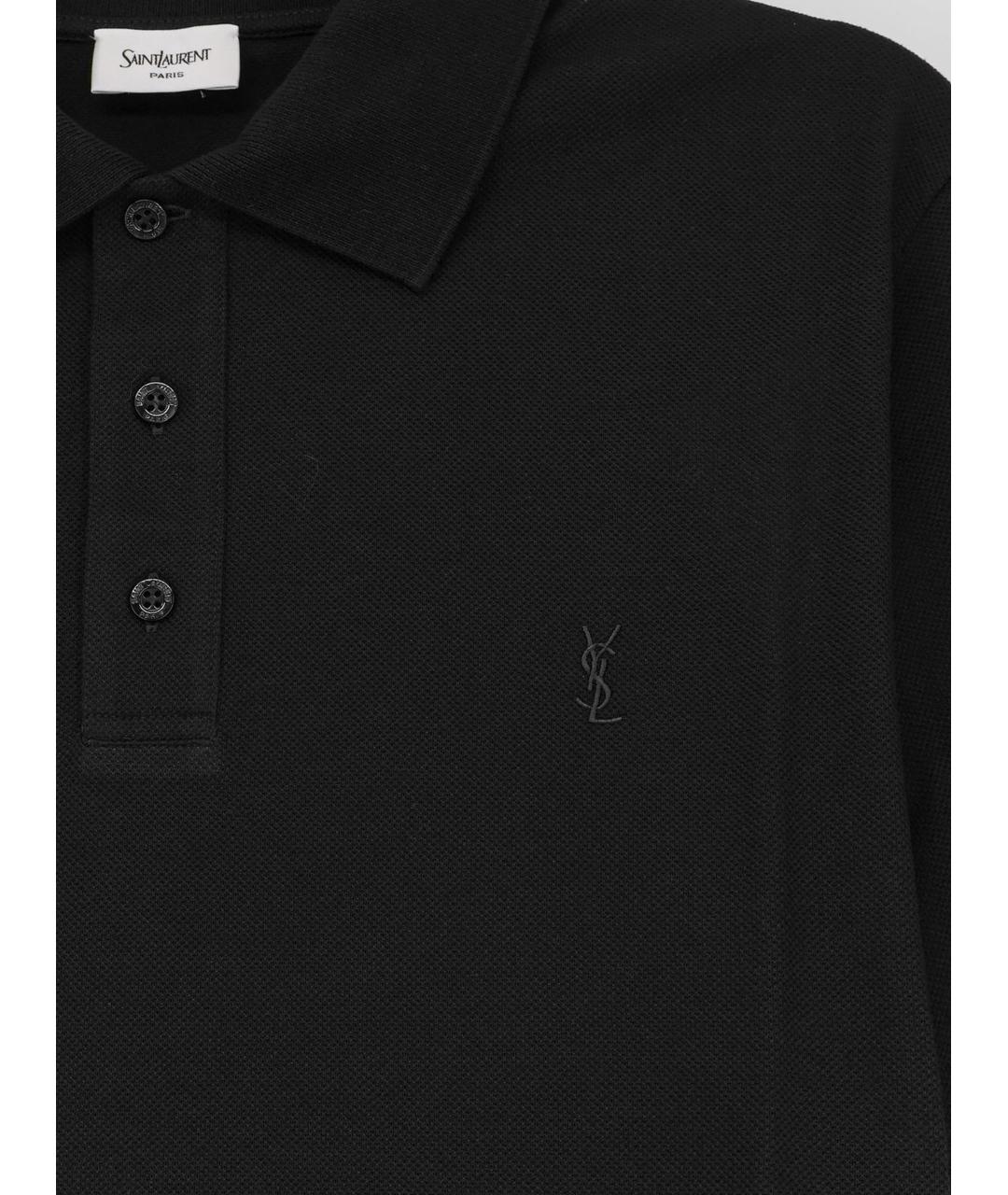SAINT LAURENT Черное хлопковое поло с коротким рукавом, фото 3