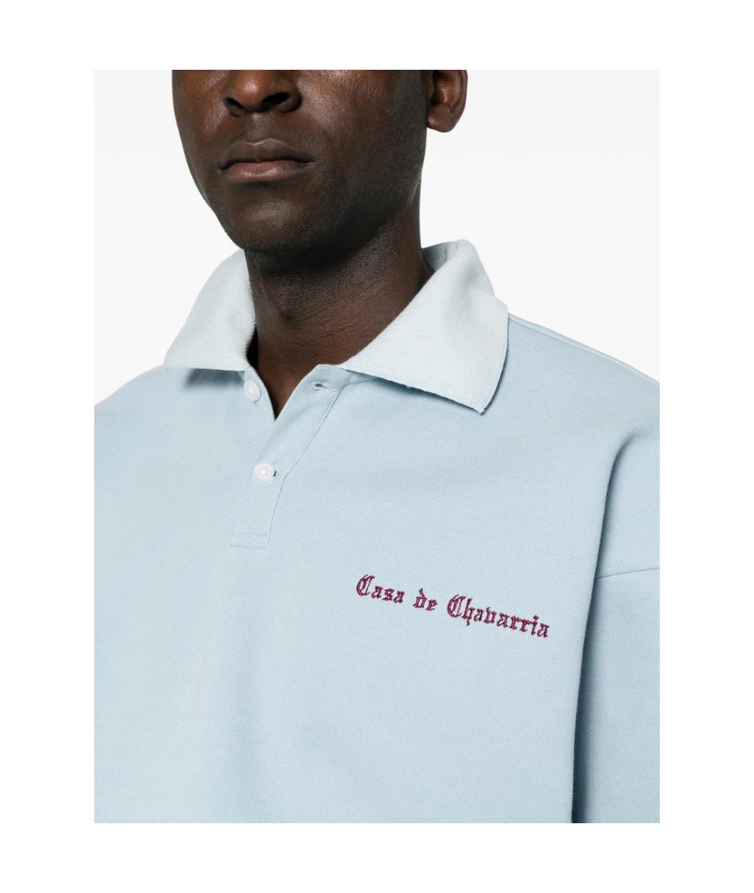 WILLY CHAVARRIA Синее хлопковое поло с коротким рукавом, фото 3