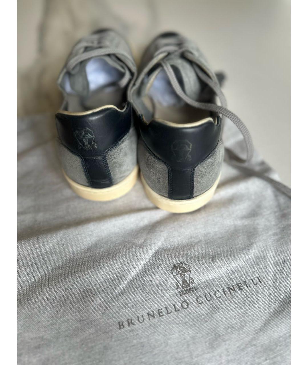 BRUNELLO CUCINELLI Серые кожаные низкие кроссовки / кеды, фото 5